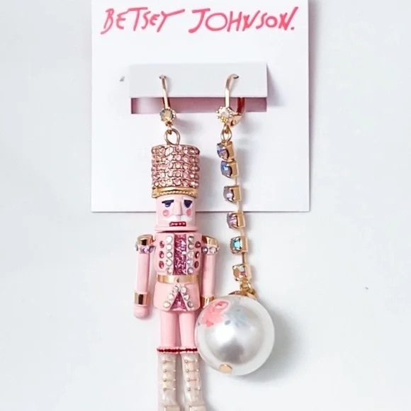 Pink Nutcracker Earrings - Coquette Bow Christmas Betsey Johnson - Picture 3 of 4